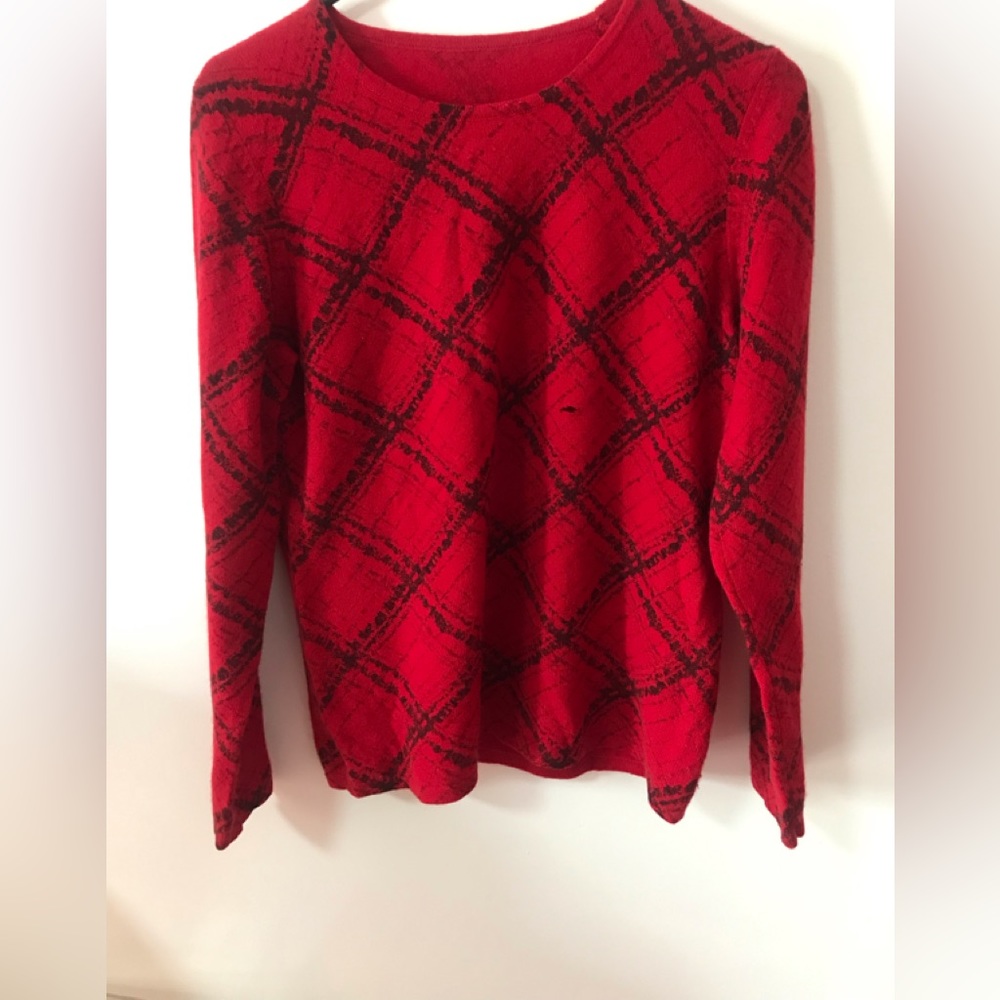 Charter Club Women’s Cashmere Red Plaid Sweater.